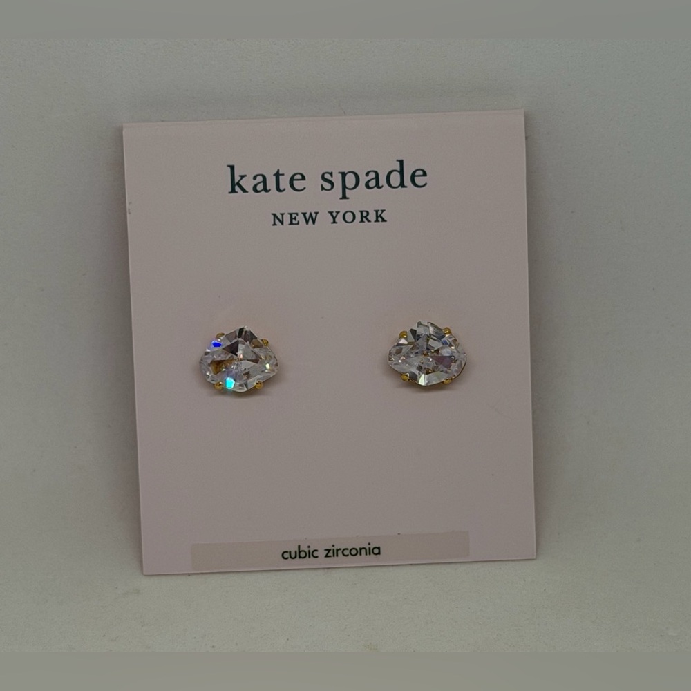 NEW Kate Spade Treasure Trove Stud Earrings Gold Clear Crystal CZ Cubic Zirconia - Picture 4 of 6
